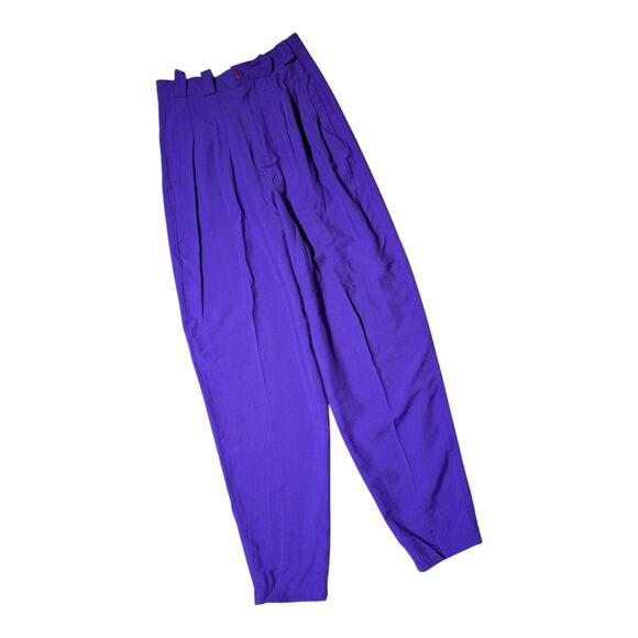 Vtg 1980s BIA Bright Purple High Rise Pleated Waist Tapered Leg Pants Sz 7 8 - Picture 1 of 6